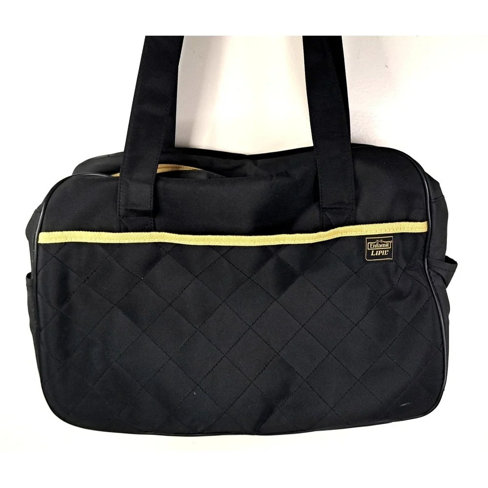 Enfamil Lipil Diaper Bag Black Tan Polka Dot Lining Infant Formula Pocket 14x9x5